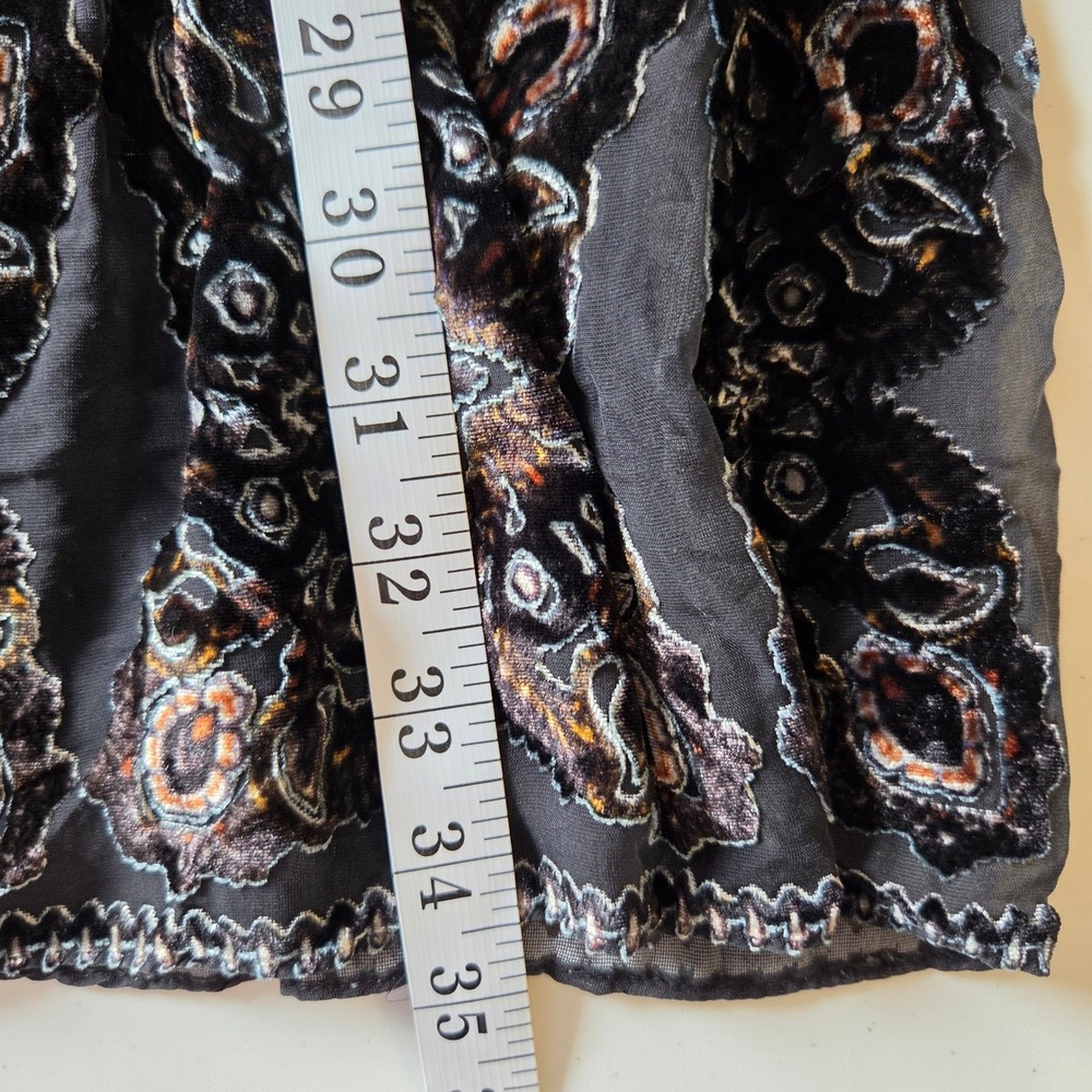 Hale Bob Silk Blend Burnout Velvet Mini Dress Charcoal Gray Copper Damask M - Picture 5 of 12